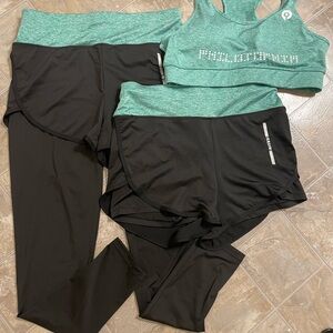 Green and Black Athletic Sports bra/ shorts/ pants Set